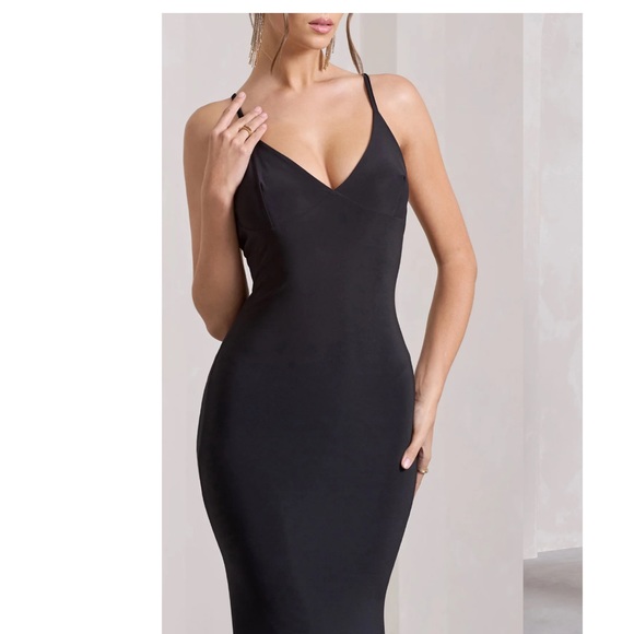 NWT ASOS club London Black Cross Over Baok Fishtail Maxi Dress - Picture 6 of 12